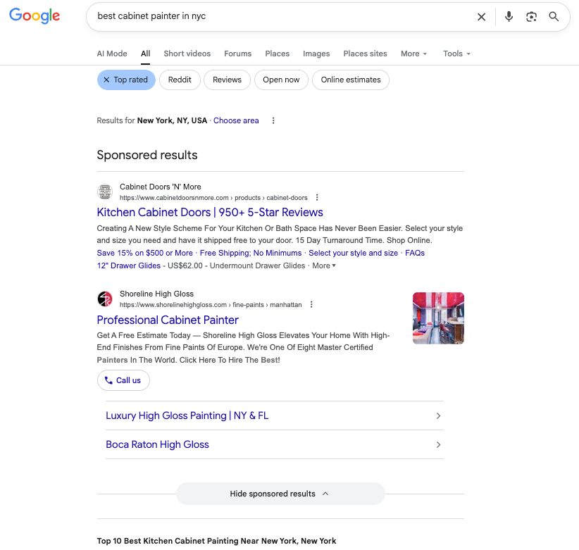 Google results cabinet painter
